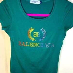 Fun, sparkly, designer-inspired stretch tee.